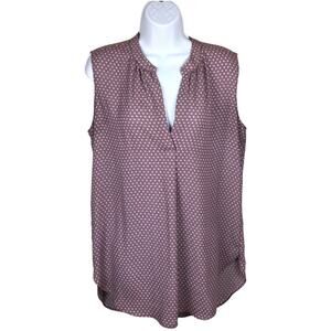 LOFT Tunic Tank Top Mosaic Shell Purple White Printed V-Neck Womens M Semi Sheer